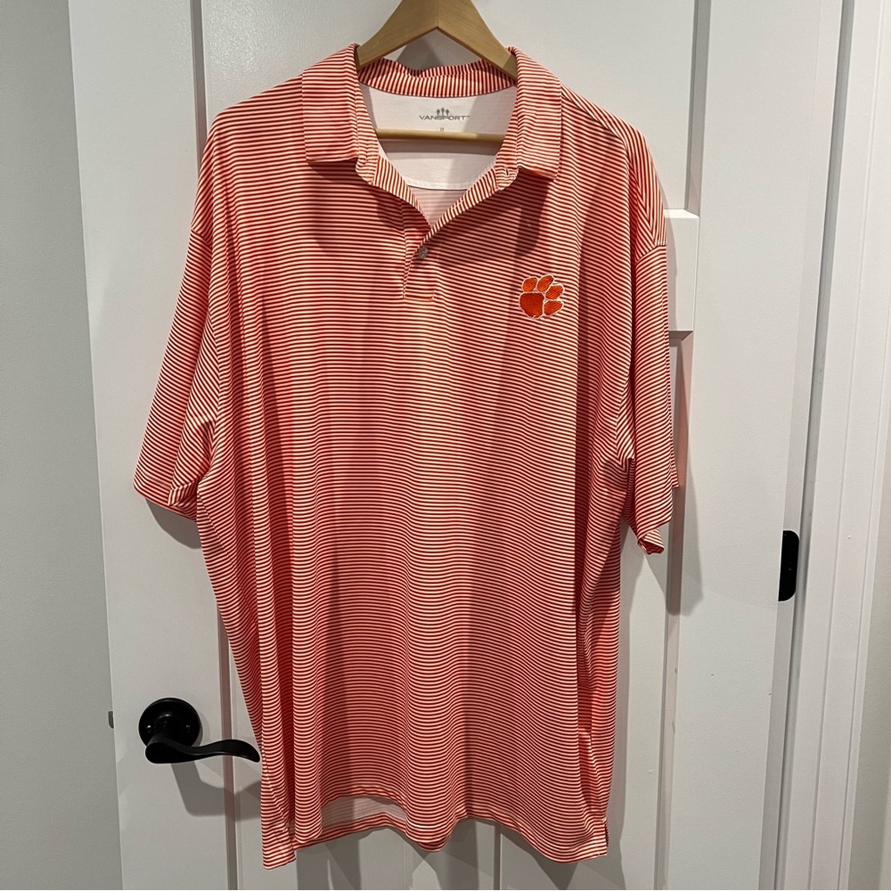 Clemson Golf Polo Orange Striped Men’s 2X XXL Vansport Clemson University Tigers